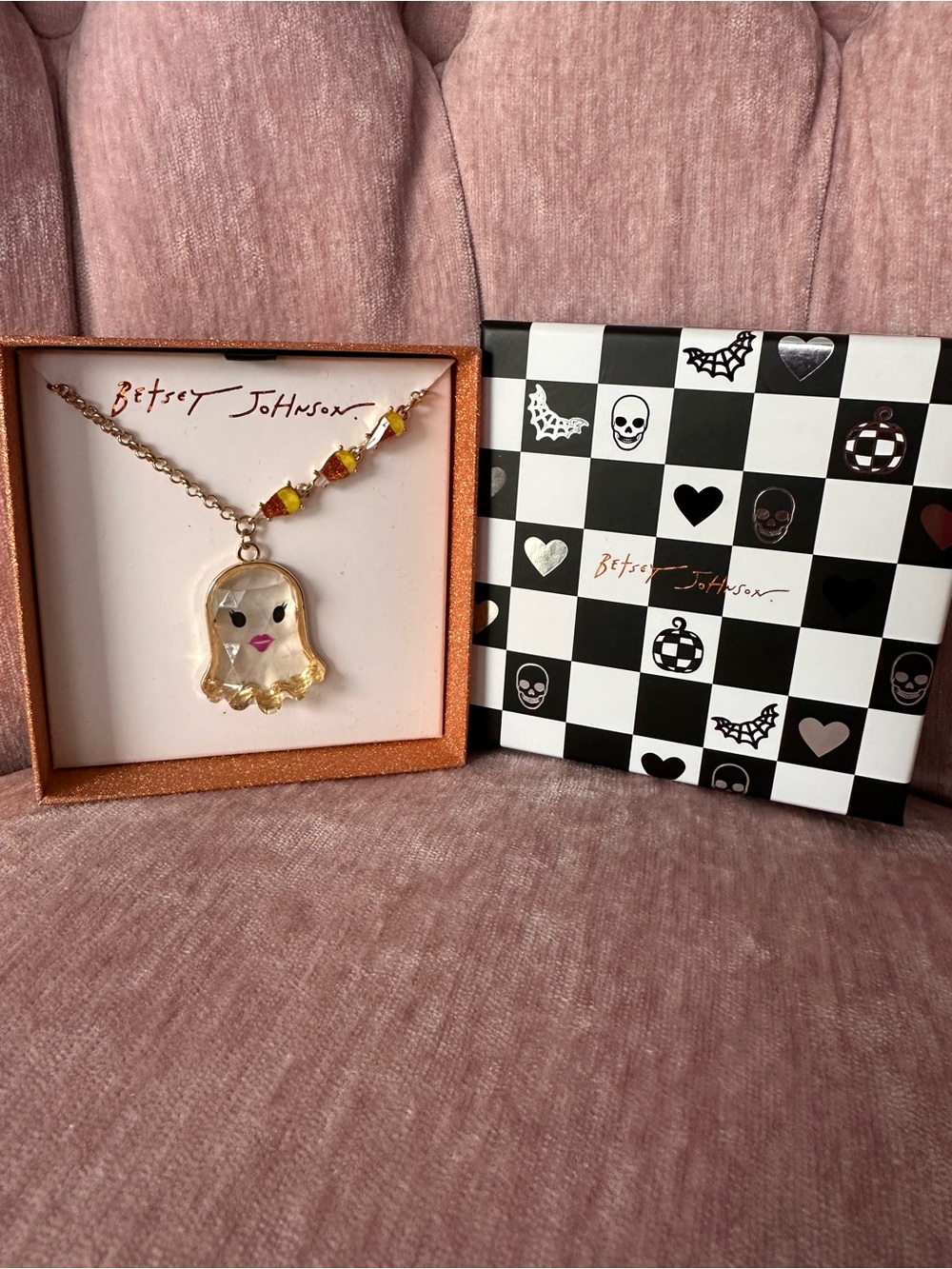 NWB Betsey Johnson Halloween Ghost & Candy Corn Pendant Necklace - Rare Holiday